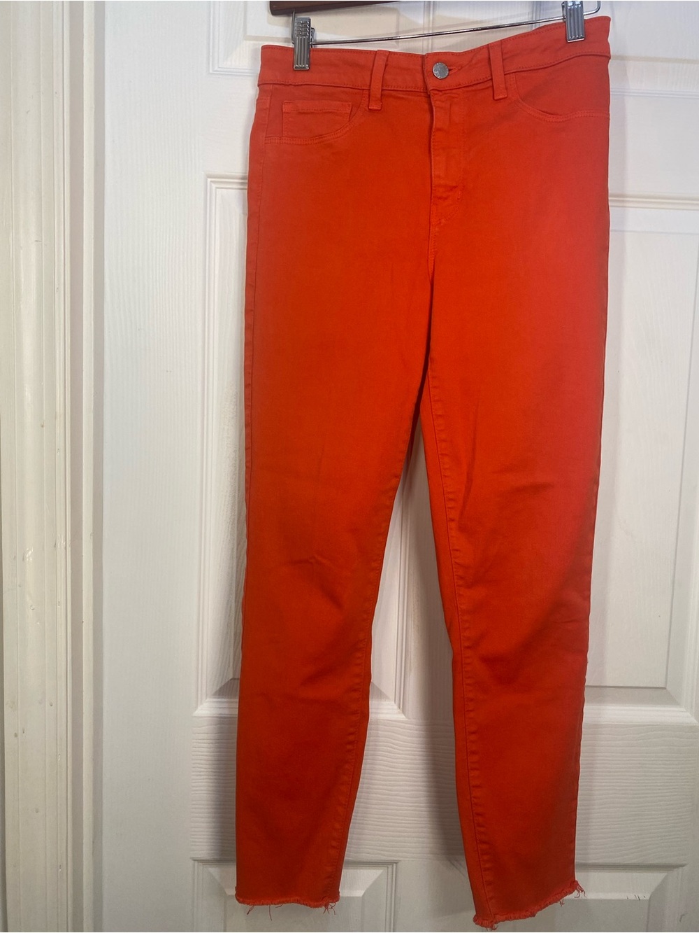 L'AGENCE 29 Luxury Orange Cropped Skinny Jeans w Raw Hem Bottoms